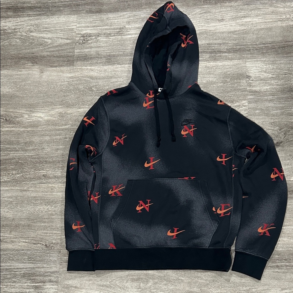 Nike White Hoodie with Red and Blue Logo Pattern